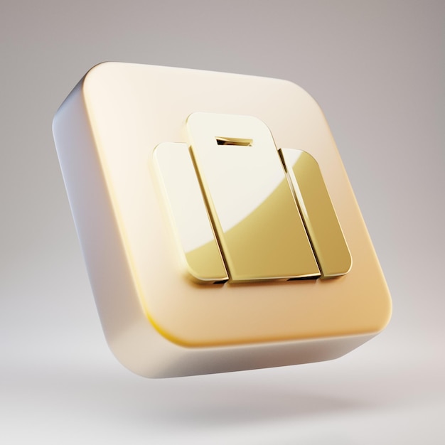 Koffer-Symbol. Goldenes Koffersymbol auf mattgoldener Platte. 3D-gerendertes Social Media-Symbol.