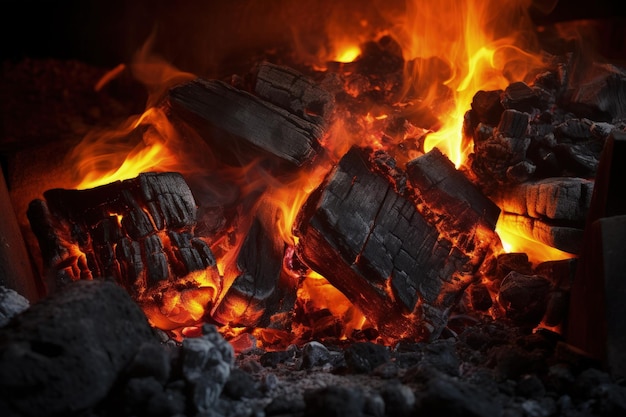 Kohle brennt im Kamin