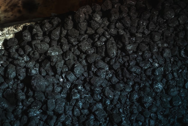 Kohleindustrie und Energie: Eine Nahaufnahme der natürlichen Schwarzkohle für Treibstoff und Strom