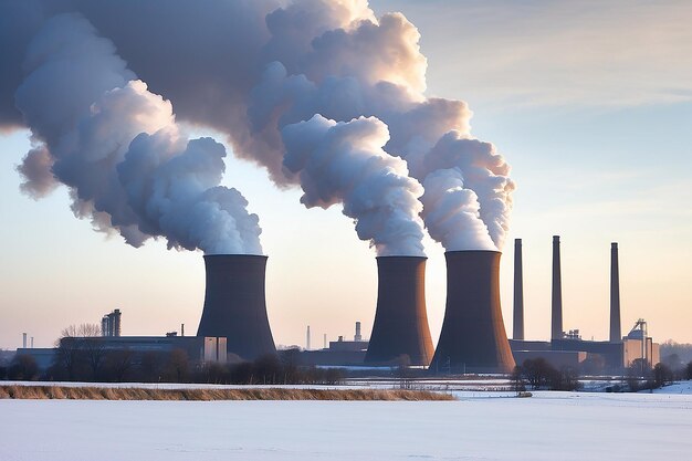 Kohlekraftwerk Mannheim an einem kalten Wintertag, Rauchwolken über den Schornsteinen