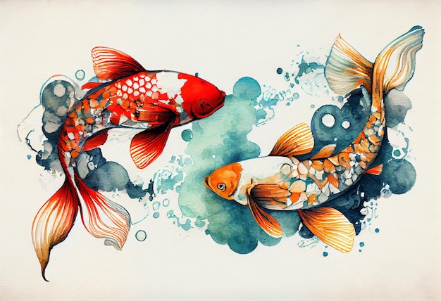 Koi carps estilo aquarela Generative AI