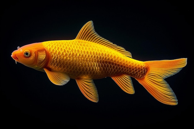 Koi dourado ou peixe koi amarelo isolado em fundo preto