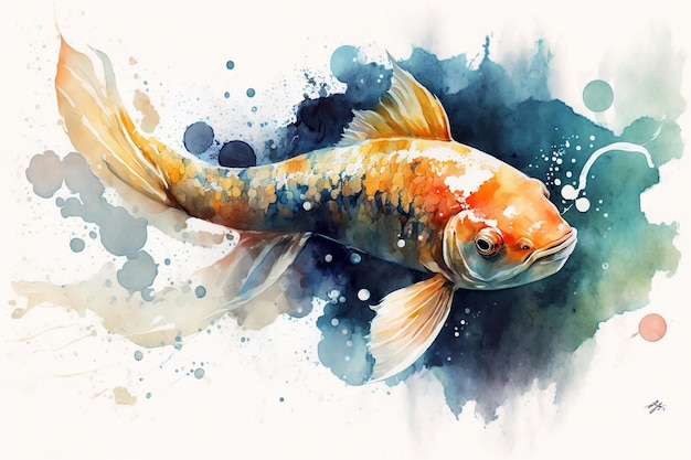 Koi-Fisch mit Aquarell-Stil auf weißem Hintergrund Generative KI-Illustration