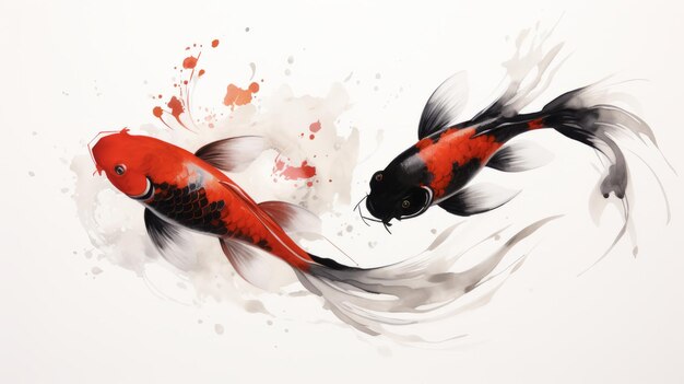 Koi-Fische in Aquarellen spritzen auf einem weißen Hintergrund