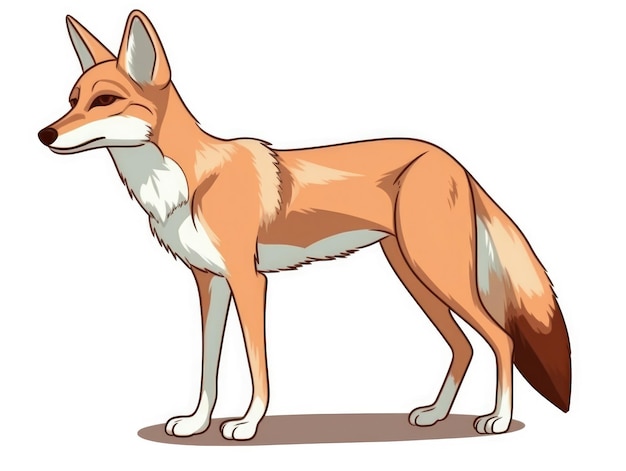 Kojote im Cartoon-Stil auf weißem Hintergrund, generative KI