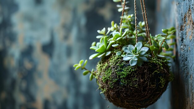 Foto un kokedama con cactus y una suculenta planta tradicional japonesa