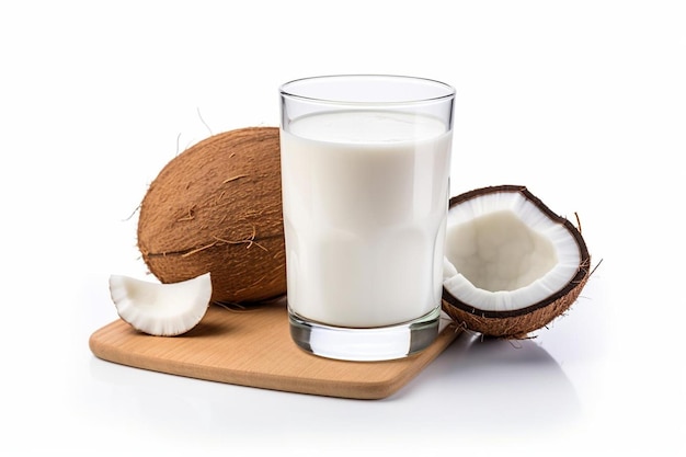 Kokosmilchgetränk in Glas, isoliert auf weißem Hintergrund Gesund