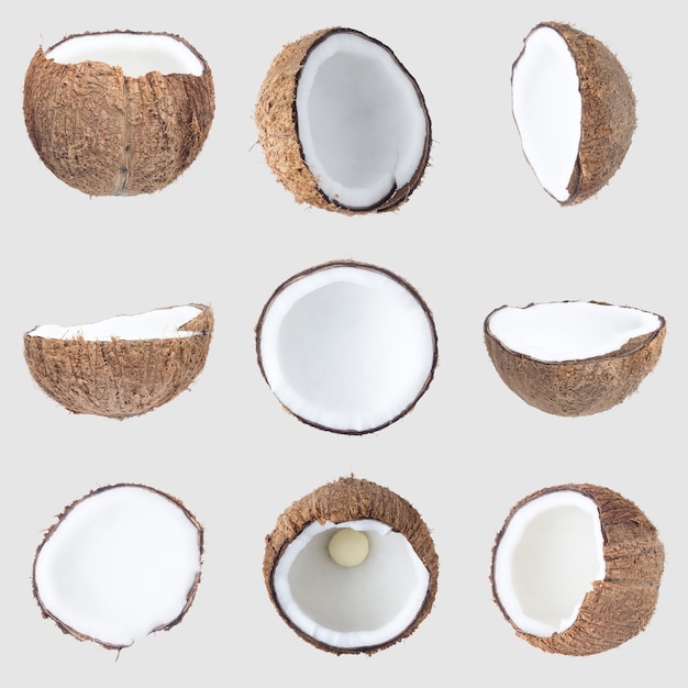Kokosnüsse lokalisiert auf Gary-Hintergrundbeschneidungspfad