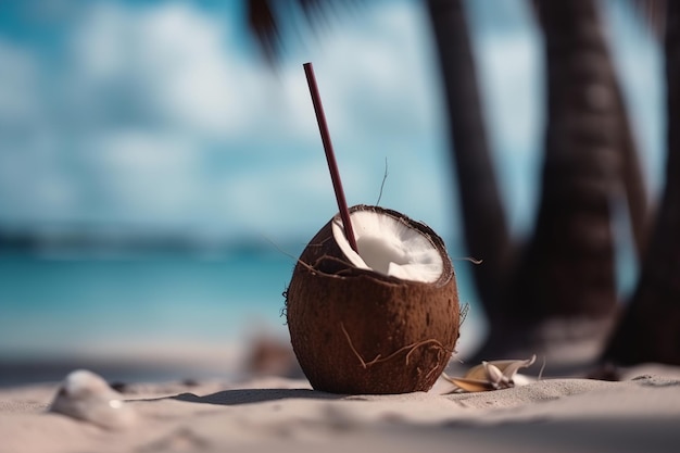 Kokosnuss auf dem Strandurlaub Ferienkonzept generative ai