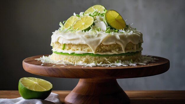 Foto kokosnuss-lime-kuchen mit grünen schichten und cremiger oberfläche