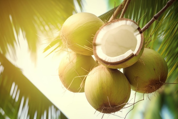 Kokosnuss mit Kokospalme, erstellt mit generativer KI-Technologie