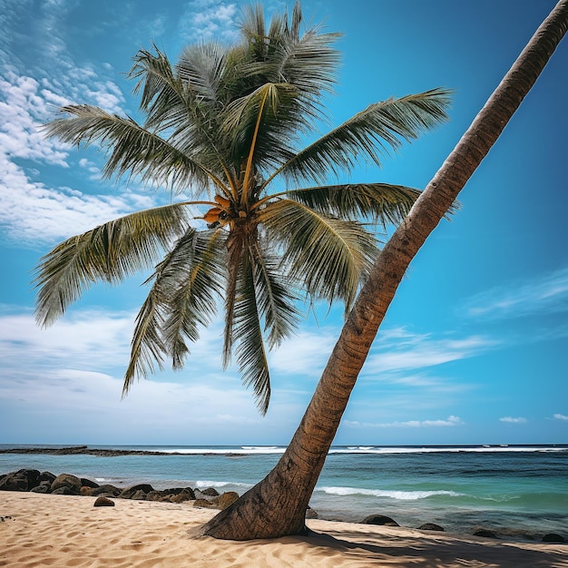 Kokosnussbaum mit Strandhintergrund