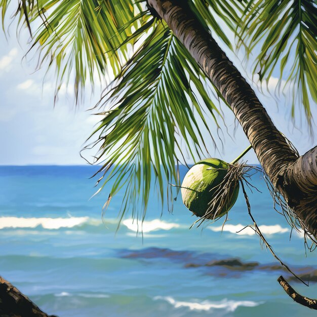 Foto kokosnussbaum mit strandhintergrund