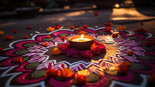 Kolam mandala India tradición Feliz vista superior