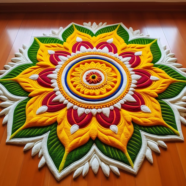 Foto kolam o rangoli con plantillas