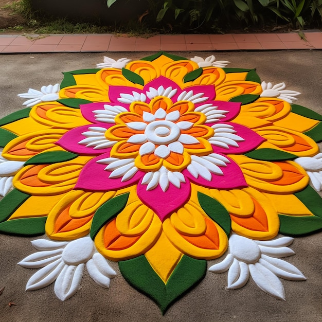 Foto kolam o rangoli con plantillas