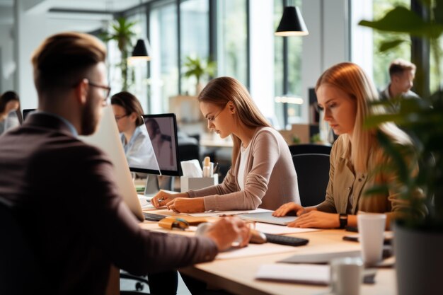 Foto kollegen arbeiten zusammen in einem büro