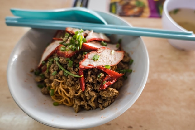 Kolo Mee un plato popular de Malasia en el estado de Sarawak, Malasia Oriental