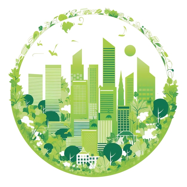Ökologiekonzept mit grüner Ökostadt auf Naturhintergrund