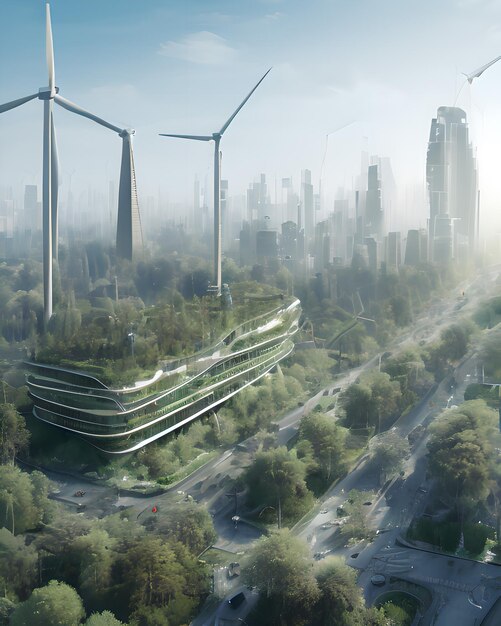 Ökologisch grüne und nicht verschmutzende futuristische Stadt