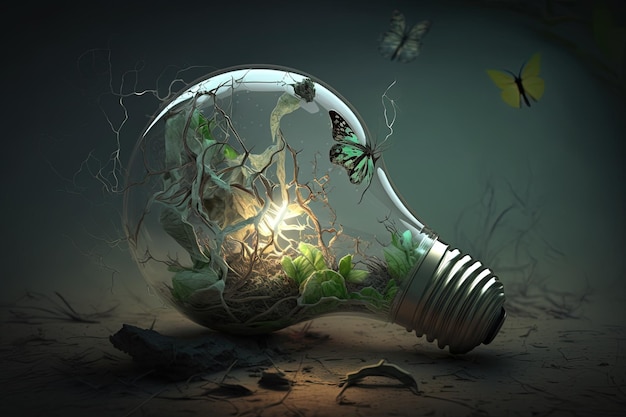 Ökologische Probleme Fantasie erschöpft Boden Glühbirne Kreativität hohe Auflösung Wissenschaft Technologie Schutz Erde Natur Natur retten moderne Themen Energiequellen weltweit sparen