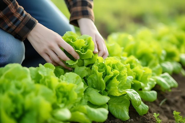 Ökologischer Landbau mit Gartenschere schneiden und Gemüseernte in den Korb legen. Bio-Gemüseernte