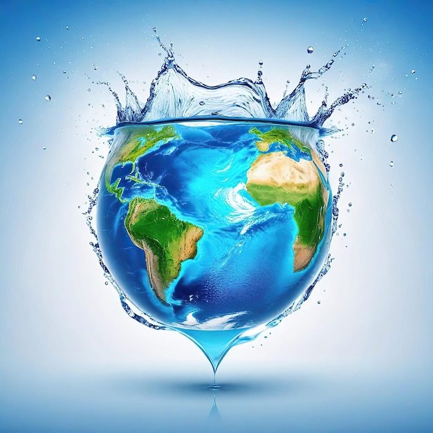 Ökologisches Konzept mit dem Planeten Erde in Wasser-Spritz-Vektor-Illustration