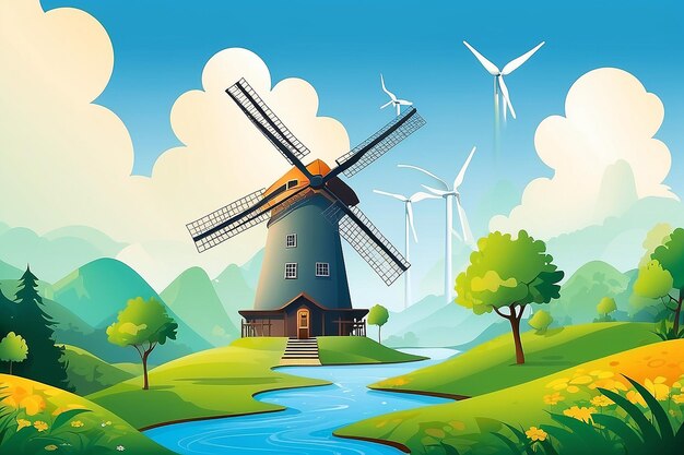 Ökologisches Konzept mit Vektorillustration der Windmühle