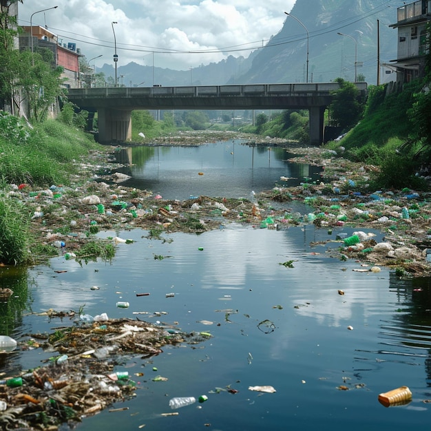 Ökologisches Ungleichgewicht Reservoir, das durch die Verschmutzung durch Plastikabfälle beeinträchtigt wird