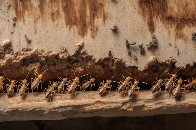 Kolonie von Termiten auf Holz Generative KI