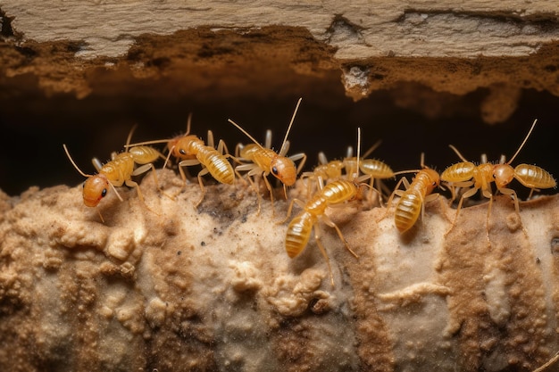 Kolonie von Termiten auf Holz Generative KI