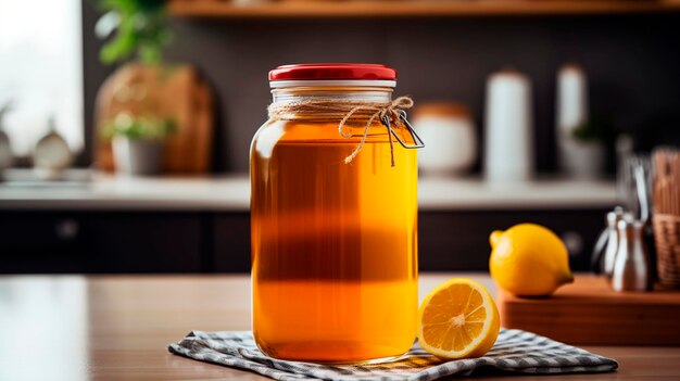 Kombucha en la cocina en la mesa bebida de IA generativa