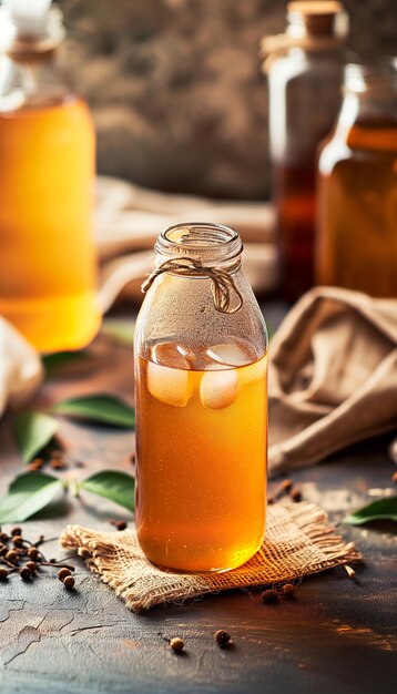 Kombucha hecha a mano con cubitos de hielo