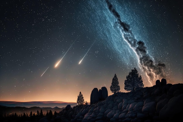 Foto komet und meteor richten sich aus