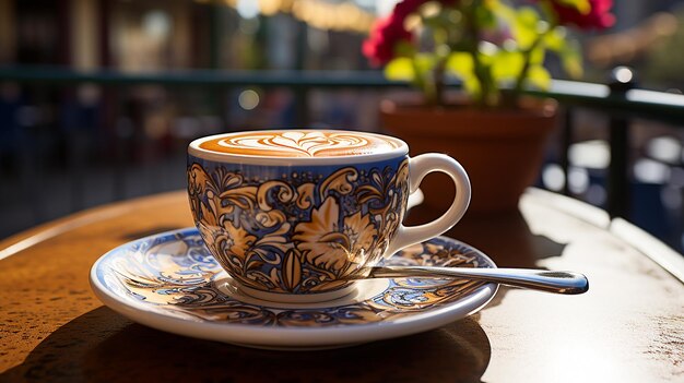 Foto komfortcafé nahaufnahme einer kaffeetasse in gemütlicher umgebung