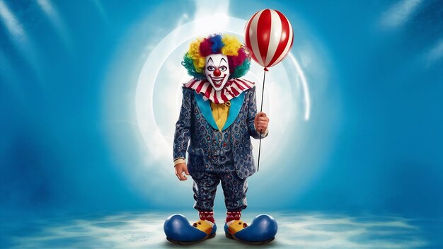 Foto komischer clown mit blauem hintergrund