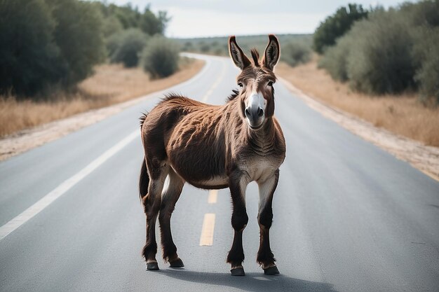 Komischer Esel auf der Straße