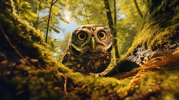 Foto komisches eule-gesicht aus der nähe mit großen augen