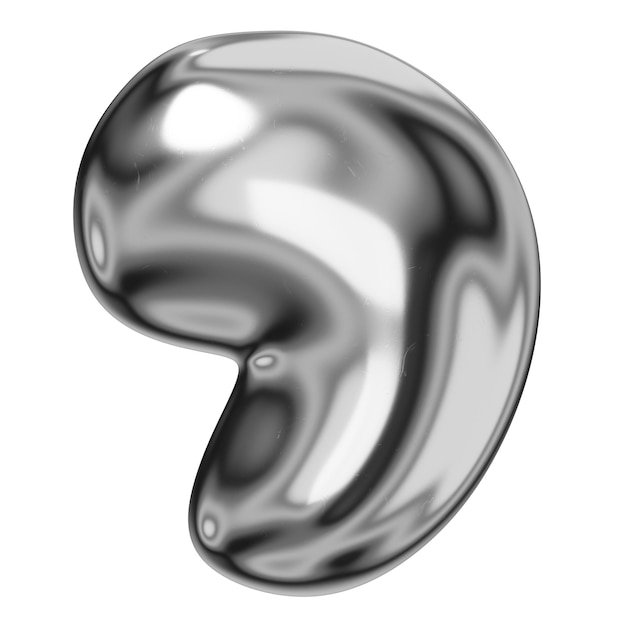 Komma-Markierung png-Aufkleber 3D-Chrom-Metallballon-Design durchsichtiger Hintergrund