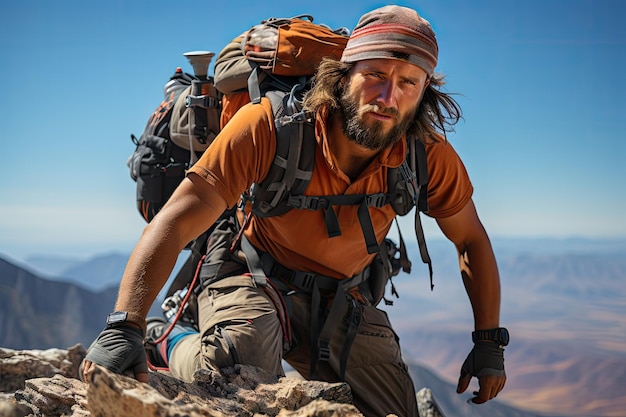 Kommerzielle Fotografie ein junger Mann klettert den ganzen Körper seitlich an