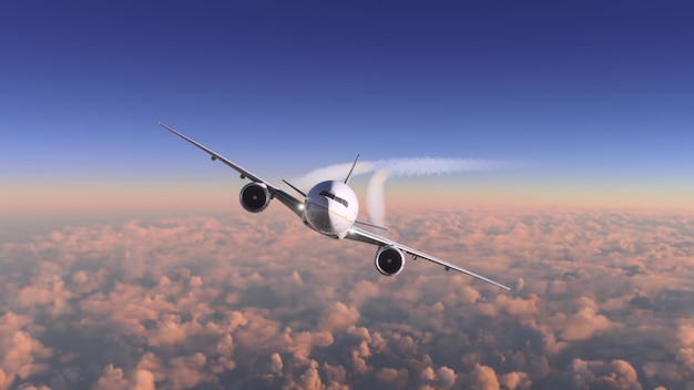 Kommerzielles Flugzeug, das über die Wolken fliegt