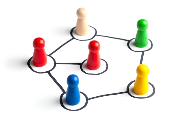 Kommunikation in einem Business-Team online und miteinander Soziale Verbindungen zwischen Menschen