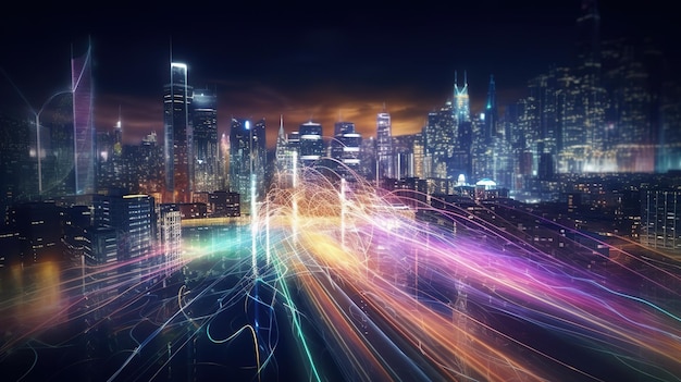 Kommunikationsnetzwerk und Ampel auf der Autobahn Futuristische Illustration zukünftiger Technologien Generative KI