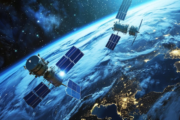 Kommunikationssatelliten, die die digitale Erde umkreisen