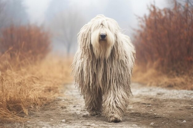 Komondor pastor húngaro de pura raza hermosa raza de perro de fondo de la naturaleza