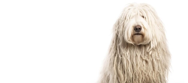 Foto komondor pastor húngaro de pura raza hermosa raza de perro de fondo de la naturaleza