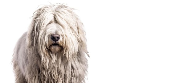 Foto komondor pastor húngaro de pura raza hermosa raza de perro de fondo de la naturaleza