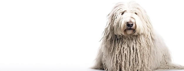 Foto komondor pastor húngaro de pura raza hermosa raza de perro de fondo de la naturaleza