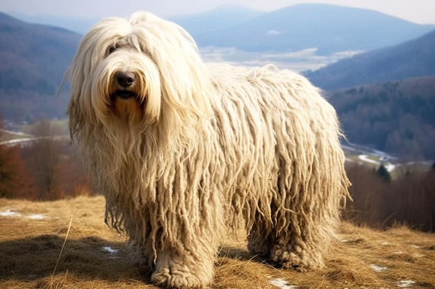 Foto komondor pastor húngaro de pura raza hermosa raza de perro de fondo de la naturaleza