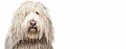 Foto komondor pastor húngaro de pura raza hermosa raza de perro de fondo de la naturaleza